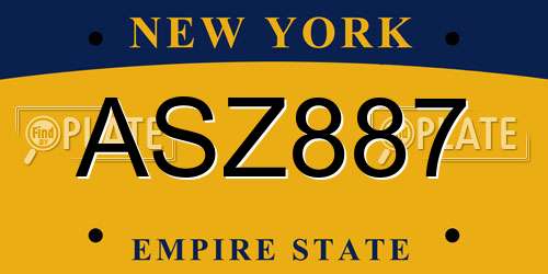 ASZ887 New York License Plate
