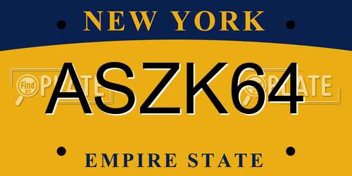 ASZK64 New York License Plate