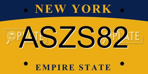ASZS82 New York License Plate