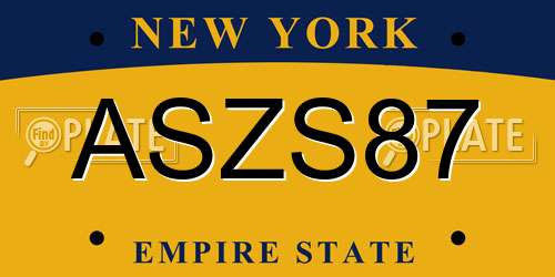 ASZS87 New York License Plate