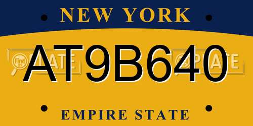 AT9B640 New York License Plate