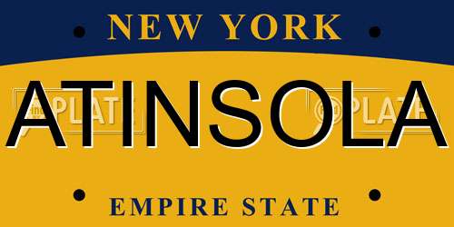ATINSOLA New York License Plate