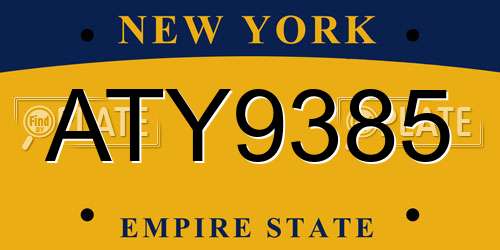 ATY9385 New York License Plate