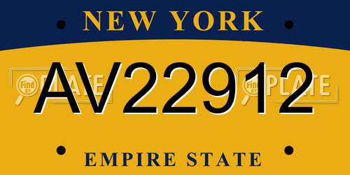 AV22912 New York License Plate