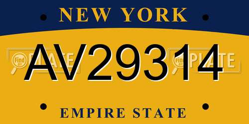 AV29314 New York License Plate