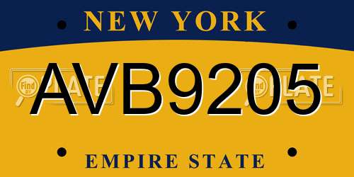 AVB9205 New York License Plate