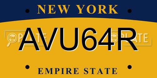 AVU64R New York License Plate