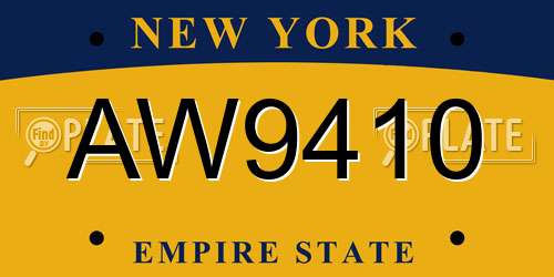 AW9410 New York License Plate
