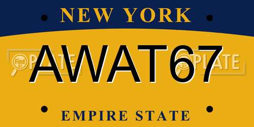 AWAT67 New York License Plate