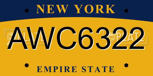 AWC6322 New York License Plate