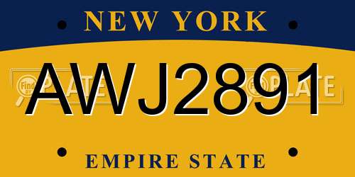 AWJ2891 New York License Plate