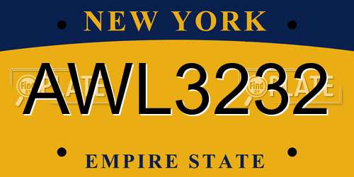 AWL3232 New York License Plate