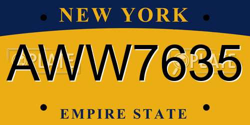 AWW7635 New York License Plate