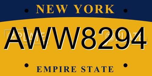 AWW8294 New York License Plate