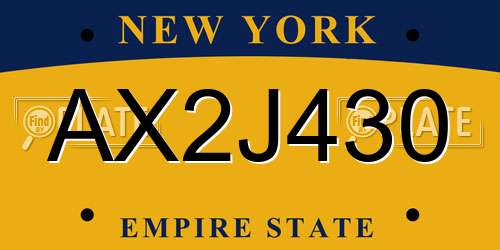 AX2J430 New York License Plate