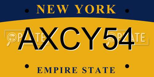 AXCY54 New York License Plate