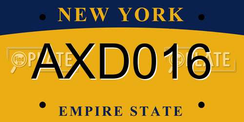 AXD016 New York License Plate