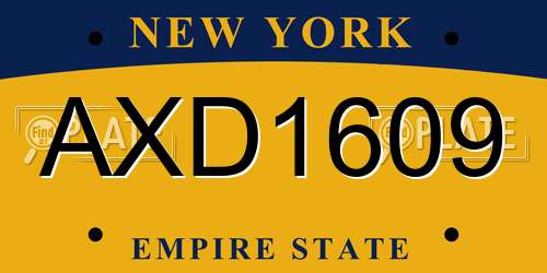 AXD1609 New York License Plate
