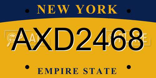 AXD2468 New York License Plate