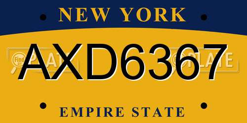 AXD6367 New York License Plate