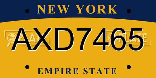 AXD7465 New York License Plate