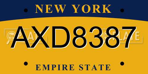 AXD8387 New York License Plate