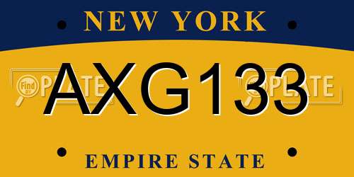 AXG133 New York License Plate