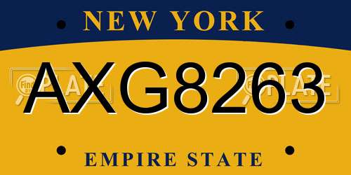 AXG8263 New York License Plate