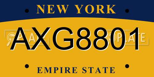 AXG8801 New York License Plate