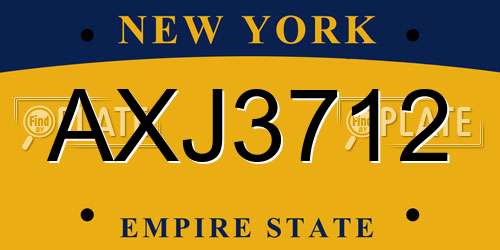 AXJ3712 New York License Plate