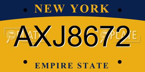 AXJ8672 New York License Plate