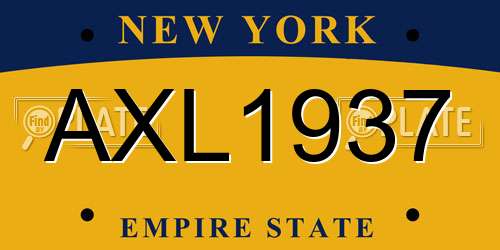 AXL1937 New York License Plate