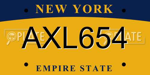 AXL654 New York License Plate