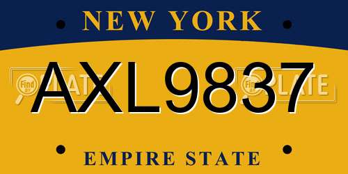 AXL9837 New York License Plate