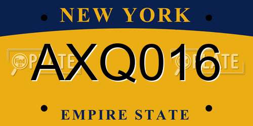 AXQ016 New York License Plate