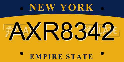 AXR8342 New York License Plate