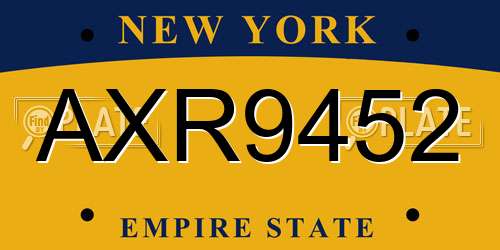AXR9452 New York License Plate