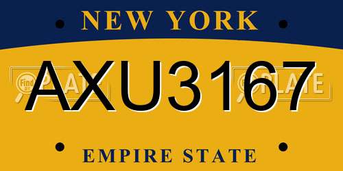 AXU3167 New York License Plate