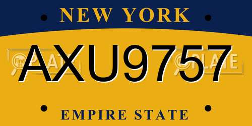 AXU9757 New York License Plate