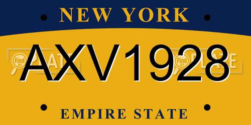 AXV1928 New York License Plate