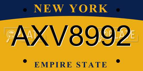 AXV8992 New York License Plate