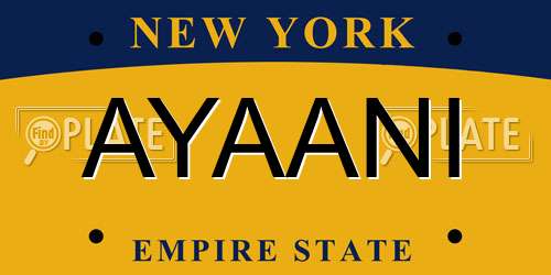 AYAANI New York License Plate