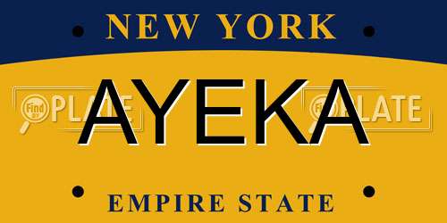 AYEKA New York License Plate