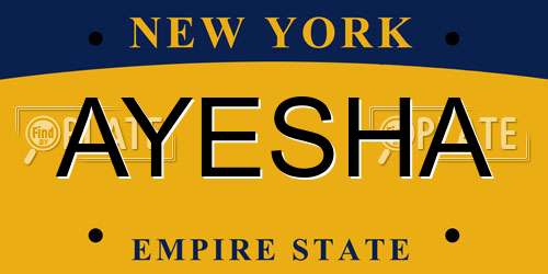 AYESHA New York License Plate
