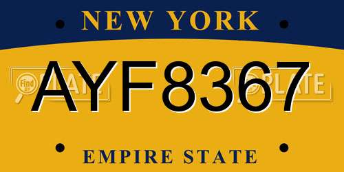 AYF8367 New York License Plate