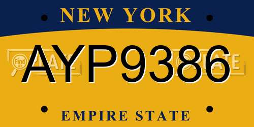 AYP9386 New York License Plate