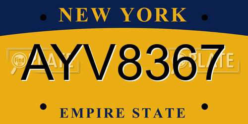 AYV8367 New York License Plate