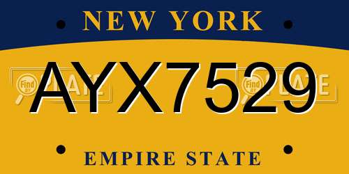 AYX7529 New York License Plate
