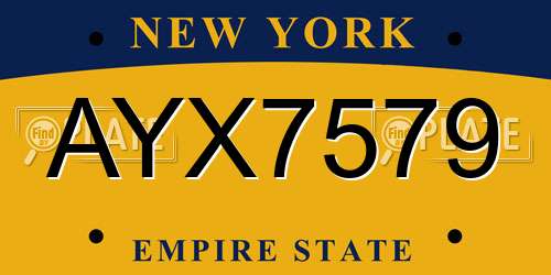 AYX7579 New York License Plate