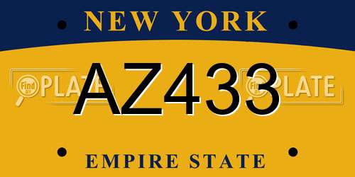 AZ433 New York License Plate